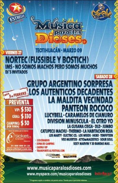 4° FESTIVAL “MUSICA PARA LOS DIOSES 2009”Marzo 27 y 28  Teotihuacan, 